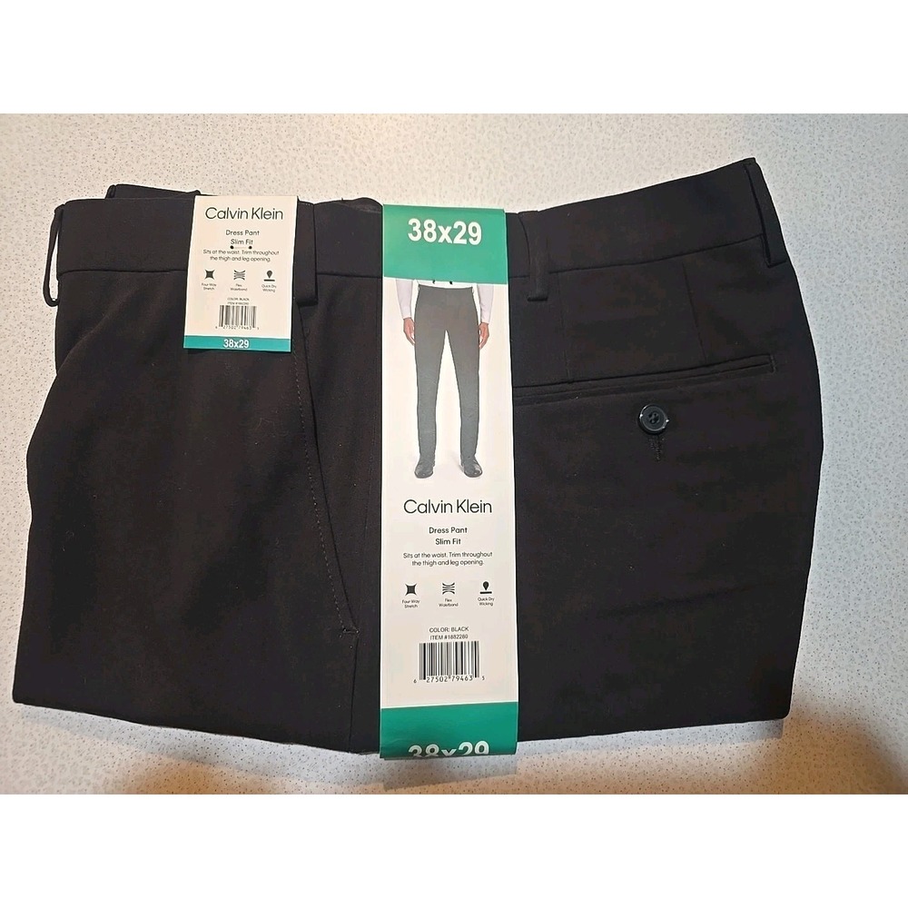Calvin Klein Men's Slim Fit Stretch Flat Front Dress Pant (38x29, Black)